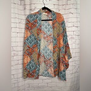Easel Patchwork Kimono Cardigan Boho Lightweight Open Front Small Artsy Festival